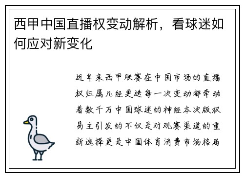 西甲中国直播权变动解析，看球迷如何应对新变化